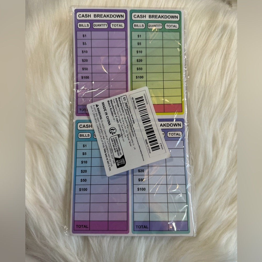 🩷5/$10 Colorful Cash  Tracker Sheets